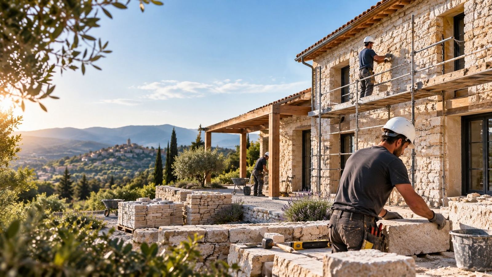 Chantier de maison en pierre en Provence